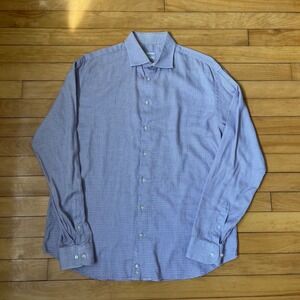 Armani Collezioni Mens Purple Geometric Micro Print Button Down Shirt Size 17 L